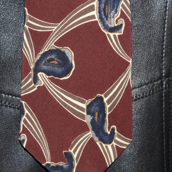 Vintage Ted Lapidus Paris Silk TIE Abstract Geometric Paisley brown grey - Picture 4 of 5